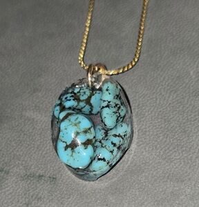 Turquoise 4 Stone Resin Pendant On Gold Plated Chain Minimalist