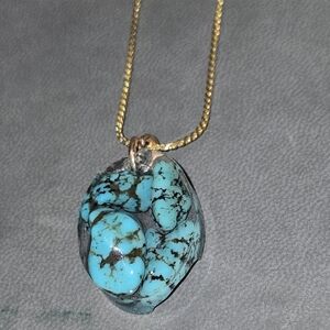 Turquoise 4 Stone Resin Pendant On Gold Plated Chain Minimalist