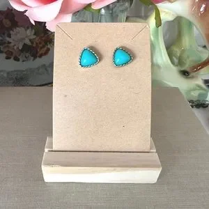 Turquoise Blue Stone Triangle Stud Earrings