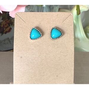 Turquoise blue stone triangle stud earrings