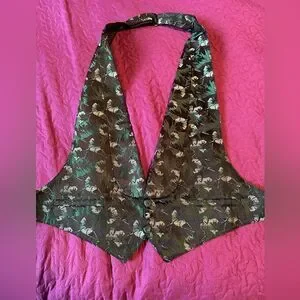 tux vest - green leaves - adjustable T neck & waist