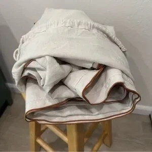 TWIN European Linen Double Embroidered Edge Duvet Cover In San With Terrcacotta