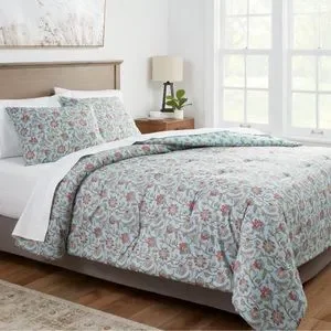 Twin Extra Long Floral Printed Comforter And Sham Set Light Teal Blue Threshold