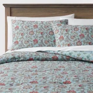 Twin extra long floral printed comforter and sham set light teal blue Threshold
