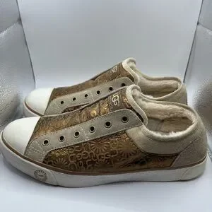 Ugg Australia Laela Leather Sheepskin Womens Gold Tan Slip On Low Top Boho 9