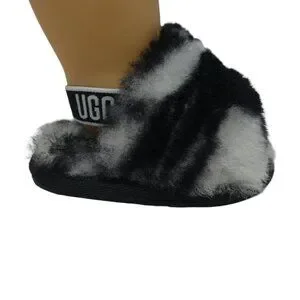 UGG Fluff Yeah Black White Marbled Fleece Lined Slippers Infant Baby 02/03