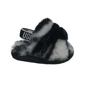 UGG Fluff Yeah Black White Marbled Fleece Lined Slippers Infant Baby 02/03