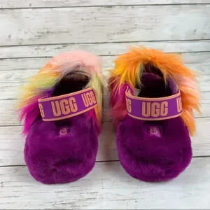 Ugg Fluff Yeah Tie Dye Slides Fluffy Slippers Orange Yellow Purple Logo