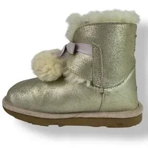 Ugg Gita Metallic Gold Silver Pom Pom Classic Short Shearling Boots Kids 35 / 3