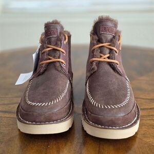 UGG Neumel Crafted Regenerate Boots Brown Suede Leather Lamb Fur Men's Size 11