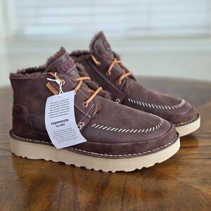 UGG Neumel Crafted Regenerate Boots Brown Suede Leather Lamb Fur Men's Size 11