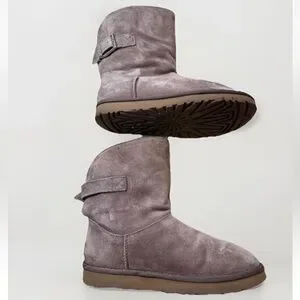 UGG Suede Boots Sz 8 Womens REMORA Bling Buckle Purple Gray Pull On Warm Leather