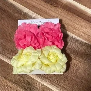 Unbranded Hot Pink And Yellow Floral Earrings Fashion Jewelry New Size Medium