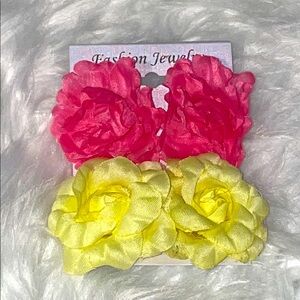 Unbranded Hot Pink and Yellow Floral earrings Fashion jewelry New size medium