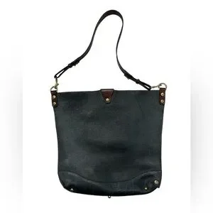 Unbranded Rustic Pebbled Leather Blue And Brown Adjustable Strap Shoulder Bag