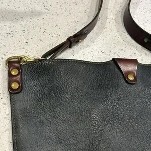 Unbranded Rustic Pebbled Leather Blue And Brown Adjustable Strap Shoulder Bag