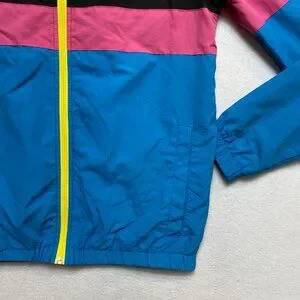 Universal Studios Rain Jacket Mens S Blue Black Pink Color Block Windbreaker