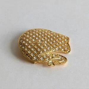 Unsigned Elephant Brooch Petal Filigree Pave Rhinestone Settings Gold Tone