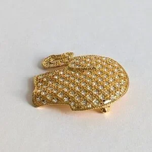 Unsigned Elephant Brooch Petal Filigree Pave Rhinestone Settings Gold Tone