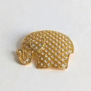 Unsigned Elephant Brooch Petal Filigree Pave Rhinestone Settings Gold Tone