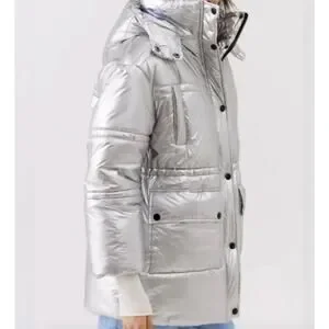 Urban Outfitters Alice Hooded Puffer Jacket Metallic Silver Large
