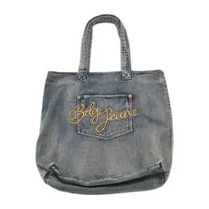Urban Outfitters BDG Denim Jean Tote Bag Purse Blue Embroidered Logo Casual Boho