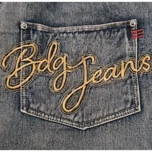 Urban Outfitters BDG Denim Jean Tote Bag Purse Blue Embroidered Logo Casual Boho