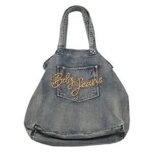Urban Outfitters BDG Denim Jean Tote Bag Purse Blue Embroidered Logo Casual Boho