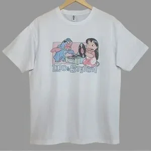Urban Outfitters UO Graphic Tee Lilo & Stitch Record Player White Size L