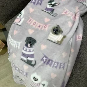 Valentine Dogs Lavender Plush Throw Blanket Frenchies Poodles Pugs Lab 50x70 NWT