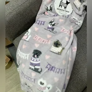 Valentine Dogs Lavender Plush Throw Blanket Frenchies Poodles Pugs Lab 50x70 NWT