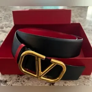 VALENTINO GARAVANI REVERSIBLE BLACK / RED VLOGO BELT 85/ 34