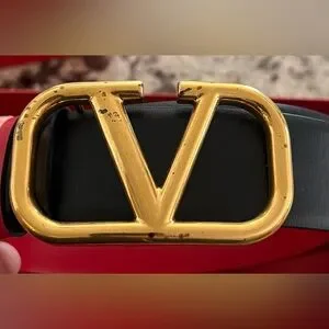 VALENTINO GARAVANI REVERSIBLE BLACK / RED VLOGO BELT 85/ 34