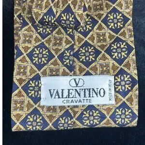 Valentino Men’s 100% Silk Necktie Yellow Blue Neutral Professional Designer