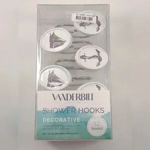 Vanderbilt Nautical Shower Hooks Set Of 12 Anchors And Ships Oval Design NWT