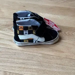 VANS Sk8-Hi Old Skool Animal Faces Checkerboard Crib Shoes Baby Sz 4 Hook & Loop
