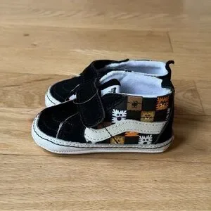 VANS Sk8-Hi Old Skool Animal Faces Checkerboard Crib Shoes Baby Sz 4 Hook & Loop