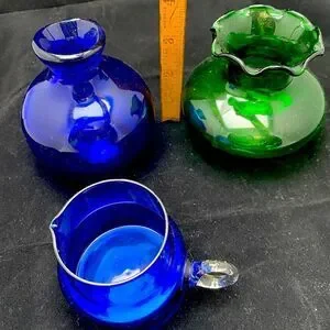 Vase lot 3 private Collet 45yr’s WV cobalt Ruffle top anchor hocking emerald