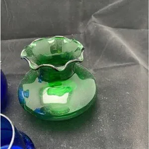 Vase lot 3 private Collet 45yr’s WV cobalt Ruffle top anchor hocking emerald