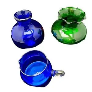 Vase lot 3 private collet 45yr’s WV cobalt ruffle top anchor hocking emerald