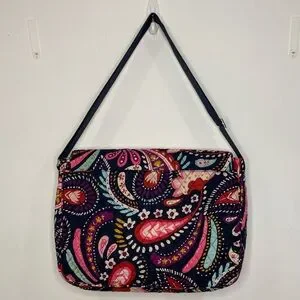 Vera Bradley Messenger Bag Painted Paisley Laptop Shoulder Bag Blue Purple Pink