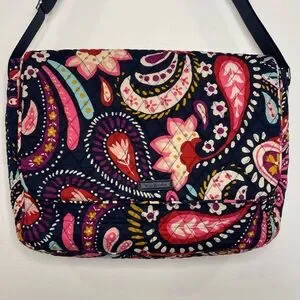 Vera Bradley Messenger Bag Painted Paisley Laptop Shoulder Bag Blue Purple Pink