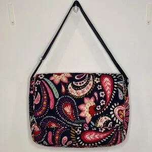 Vera Bradley Messenger Bag Painted Paisley Laptop Shoulder Bag Blue Purple Pink