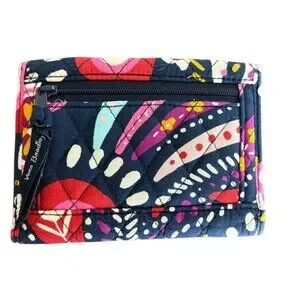 Vera Bradley Painted Paisley Tri-Fold Wallet Window ID Credit Cards Blue Pink
