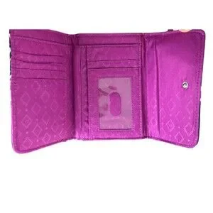 Vera Bradley Painted Paisley Tri-Fold Wallet Window ID Credit Cards Blue Pink