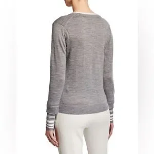 VERONICA BEARD Avory V-Neck Merino Wool Sweater Grey Melange 3XL