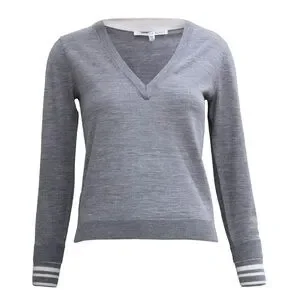 VERONICA BEARD Avory V-Neck Merino Wool Sweater Grey Melange 3XL