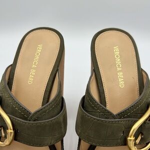 Veronica Beard Olive Green Platform Shoes With Gold Buckles
