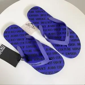 ⭕️ VERSACE JEANS Flip Flops Slides Slippers Logo Men’s Blue Black 10 43
