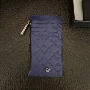 Versace La Greeca Medusa Logo Leather Zip Up Card Holder Wallet